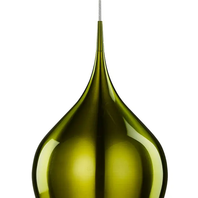 Searchlight Pendelleuchte Vibrant - 60 W, L x B x H: 26 x 26 x 160 cm, Grün, E27, 260 mm - Nahaufnahme einer tropfenförmigen, grünen Pendelleuchte, die von einer eleganten Schnur hängt, perfekt für modernes Innendesign.
