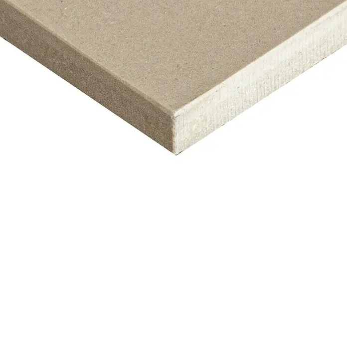 Futura by Palazzo Bodenfliese - 30 cm x 60 cm x 9,5 mm, Matt, Beige, Kalibriert - Nahaufnahme einer Gipskartonplatte mit glatter Oberfläche und sichtbarer Schnittkante. Ideal für Trockenbau und Innenausbau.