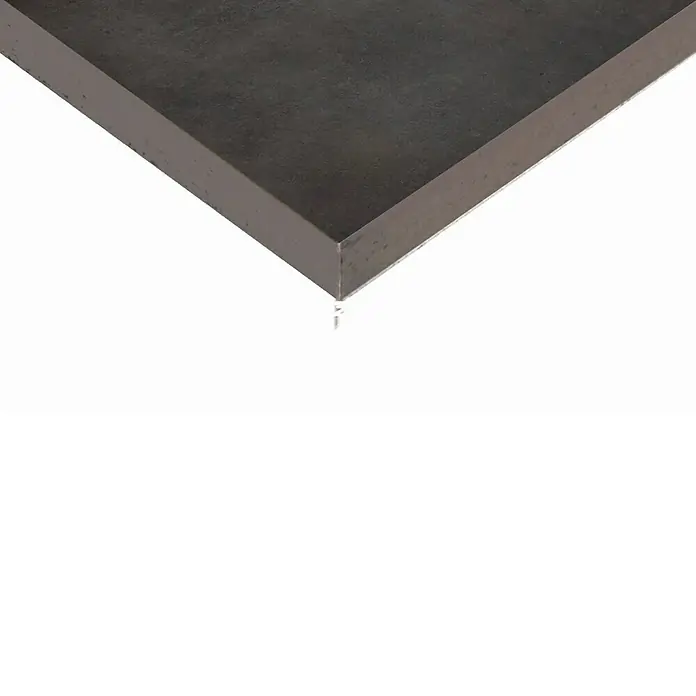Art-Tec by Palazzo Feinsteinzeugfliese - 30 x 60 cm, Graphit, Matt - Nahaufnahme einer stilvollen, dunklen Arbeitsplatte. Die Oberfläche wirkt robust und elegant, ideal für moderne Küchen oder Büros.