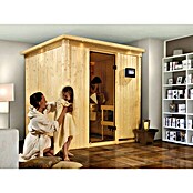 Karibu Systemsauna Sodin (Ohne Ofen, Mit Dachkranz und Beleuchtung, 170 x 196 x 198 cm)