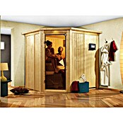 Karibu Systemsauna (Ohne Ofen, Mit Dachkranz und Beleuchtung, Ganzglas Bronze, 170 x 196 x 198 cm)