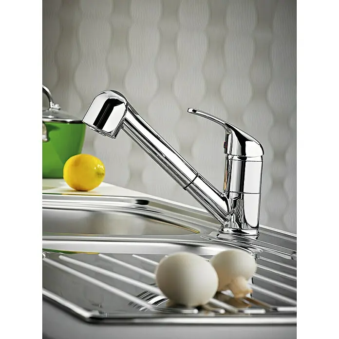 Pyramis Spültischarmatur Festivo - Niederdruck, Chrom, Glänzend - Moderne Küchenarmatur aus Chrom mit ausziehbarer Brause, ideal für jede Spüle. Perfekt für komfortables Spülen und Reinigen.