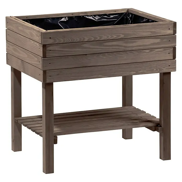 Dobar Hochbeet Kubus - 80 x 58 x 80 cm, Holz, Anthrazit - Holz Pflanzkasten mit schwarzem Inlay und Ablagefläche für den Garten oder die Terrasse. Ideal für Kräuter oder Blumen auf dem Balkon.
