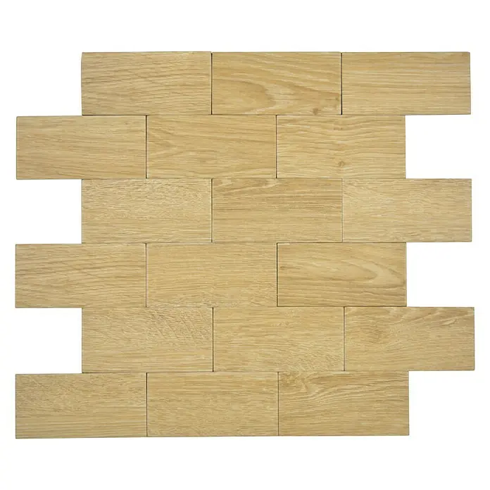 Selbstklebemosaik SAM 4SW6B - 30 x 30 cm, Beige, Matt - Nahaufnahme von Holzverkleidungen, die eine warme und natürliche Atmosphäre erzeugen. Ideal für stilvolle Innenräume mit dem gewissen Etwas.