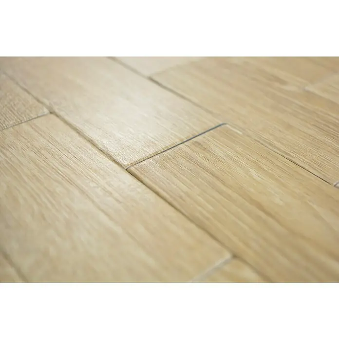 Selbstklebemosaik SAM 4SW6B - 30 x 30 cm, Beige, Matt - Nahaufnahme von hellen, hölzernen Laminatbodenplatten, die ein elegantes Muster bilden und eine warme, natürliche Atmosphäre vermitteln.