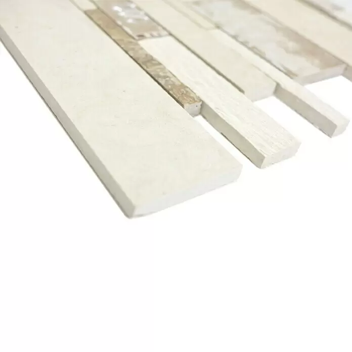 Mosaikfliese Verbund Mix MTS STB B03 - 25,5 x 30 cm, Beige/Braun, Matt - Creme- und beigefarbene Natursteinmosaikfliesen mit unterschiedlich langen Rechteckstreifen.