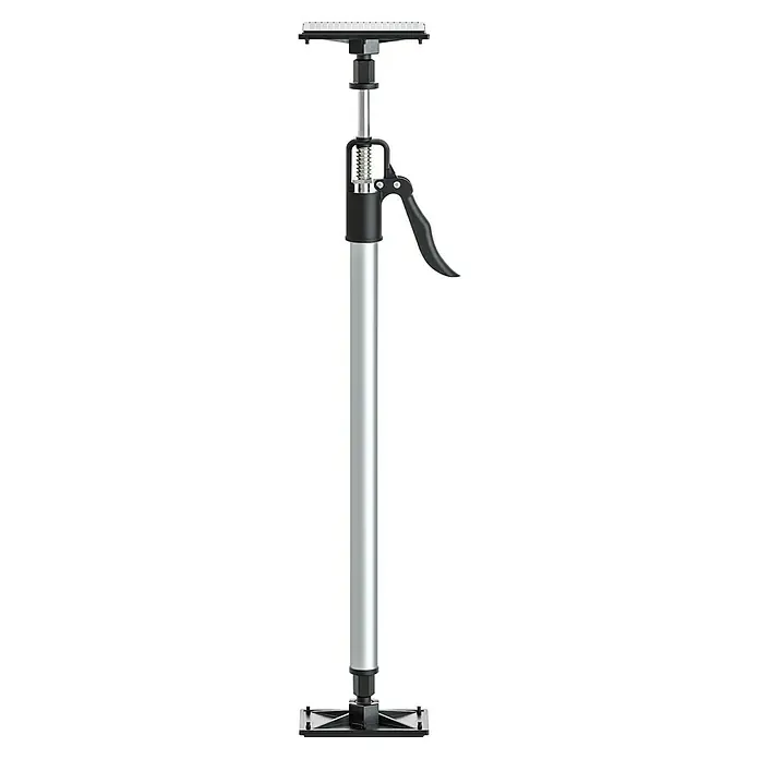 Schnellspann Deckenstützen & Türspanner Montagestütze - Spreizweite: 66 cm - 99 cm - Produktbild einer Deckenstütze. Das Gerät besteht aus Metall mit einem schwarzen Hebel und einer rechteckigen Basis zur Deckenbefestigung.