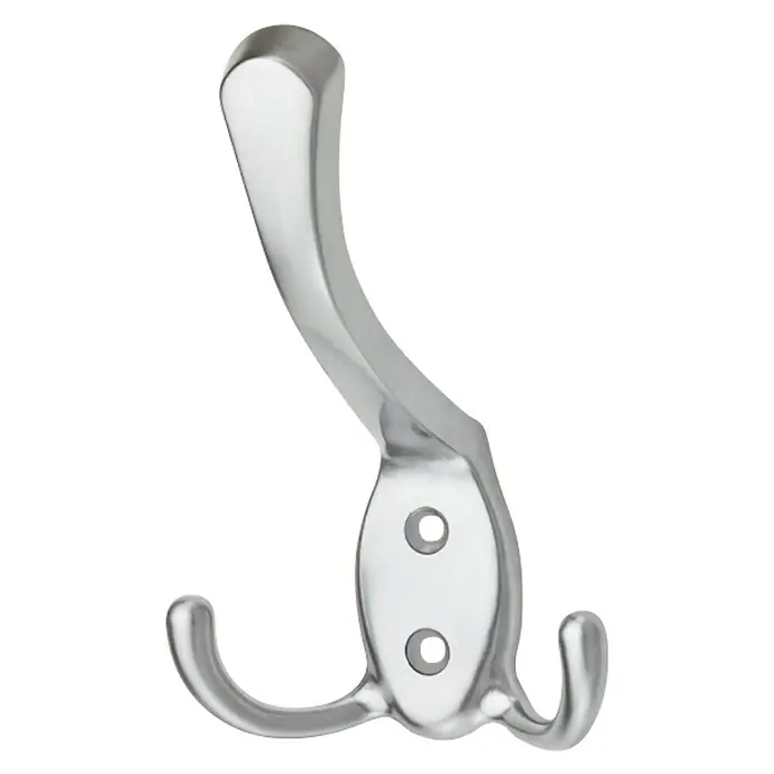 Häfele Gancho para colgar - Equipamiento: 3 ganchos, Distancia entre orificios: 20 mm, Cromado mate - Perchero de metal con dos ganchos para colgar ropa o accesorios. Práctico y ahorra espacio.