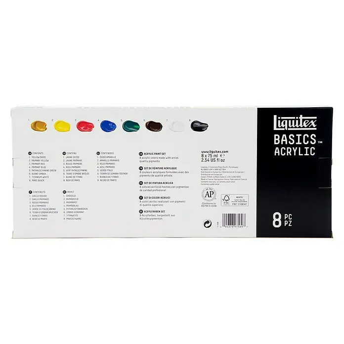 Liquitex Basics Acrylfarben-Set - Farbig sortiert, 8 Stk. x 75 ml, Tube - Liquitex Basics Acrylic Set mit 8 Farben. Ideal für Künstler. Hochwertige Pigmente für lebendige Ergebnisse.