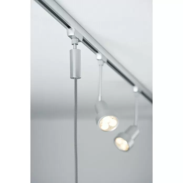 Paulmann URail 2Easy Pendelleuchte Basic - 20 W, Chrom, Höhe: 150 cm - Silbernes Schienensystem mit Pendelleuchte und zwei Strahlern.
