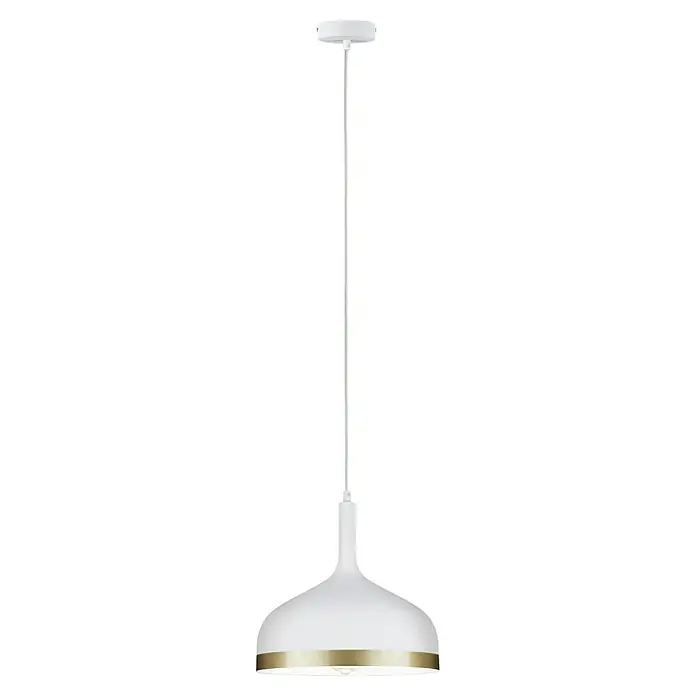 Paulmann Neordic Pendelleuchte Embla - Höhe: 110 cm, Weiß/Gold - Eine elegante, weiße Hängeleuchte mit einem goldenen Akzentband, die modernes Design und stilvolle Beleuchtung vereint.