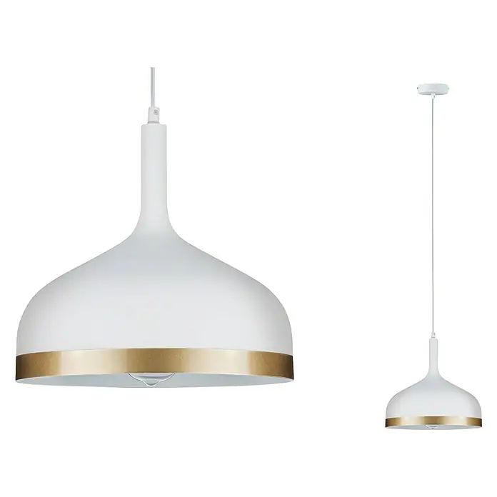 Paulmann Neordic Pendelleuchte Embla - Höhe: 110 cm, Weiß/Gold - Elegante weiße Hängelampe mit goldenem Akzentband. Die moderne Pendelleuchte ist ein Blickfang in jedem Raum.