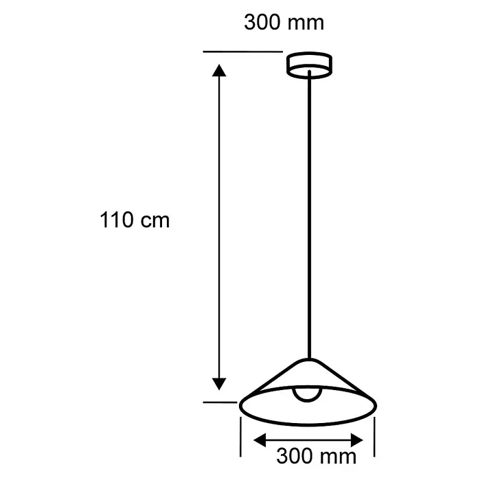 Paulmann Neordic Pendelleuchte Embla - Höhe: 110 cm, Weiß/Gold - Schema einer Hängelampe mit einer Höhe von 110 cm und einem Durchmesser von 300 mm, sowohl oben als auch unten.