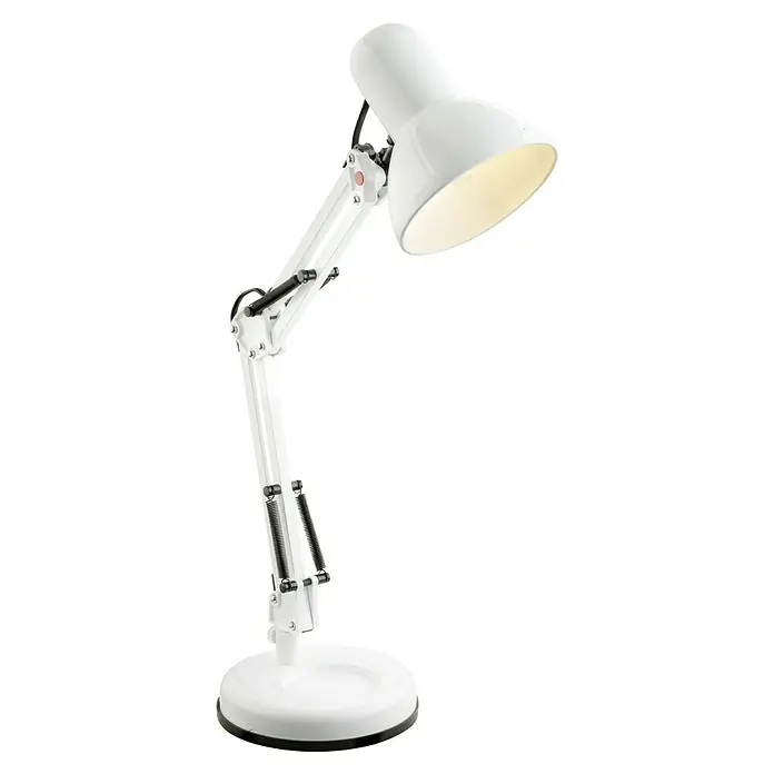 Globo Tischleuchte Famous - 40 W, Weiß, Weiß, E27 - Weiße Schreibtischlampe mit verstellbarem Arm und konischem Lampenschirm, die ein warmes, gerichtetes Licht spendet, ideal für Arbeitsbereiche.