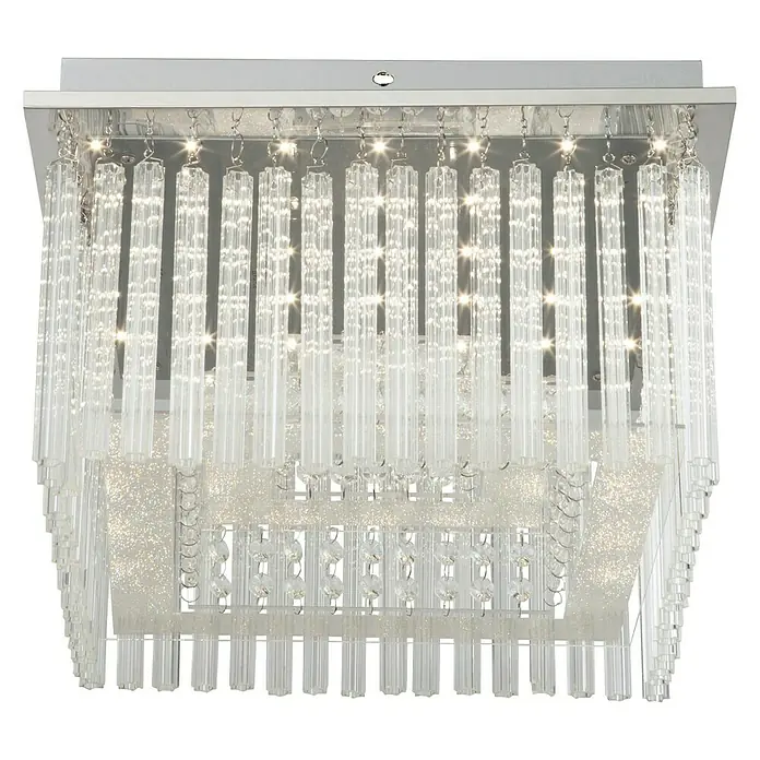 Globo LED-Deckenleuchte Vince - 21 W, L x B x H: 36 x 36 x 23 cm, Chrom, Klar, Kristall, Neutralweiß - Elegante quadratische Deckenleuchte mit glitzernden Kristallstäben und einem modernen Chrom-Finish, die jedem Raum einen Hauch von Luxus verleiht.