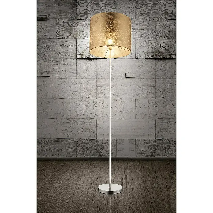 Globo Lámpara de pie - Altura: 160 cm, Oro - Lámpara de pie con pantalla dorada, base metálica elegante y luz cálida para crear un ambiente acogedor. Perfecta para salones o dormitorios.
