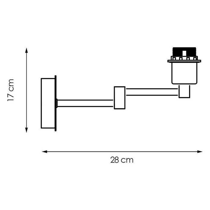 Home Sweet Home Swing Wandleuchte - 40 W, L x B x H: 27 x 27 x 10 cm, Stahl matt, E27 - Schema der Wandleuchte mit Abmessungen, die die Höhe von 17 cm und die Breite von 28 cm zeigen.