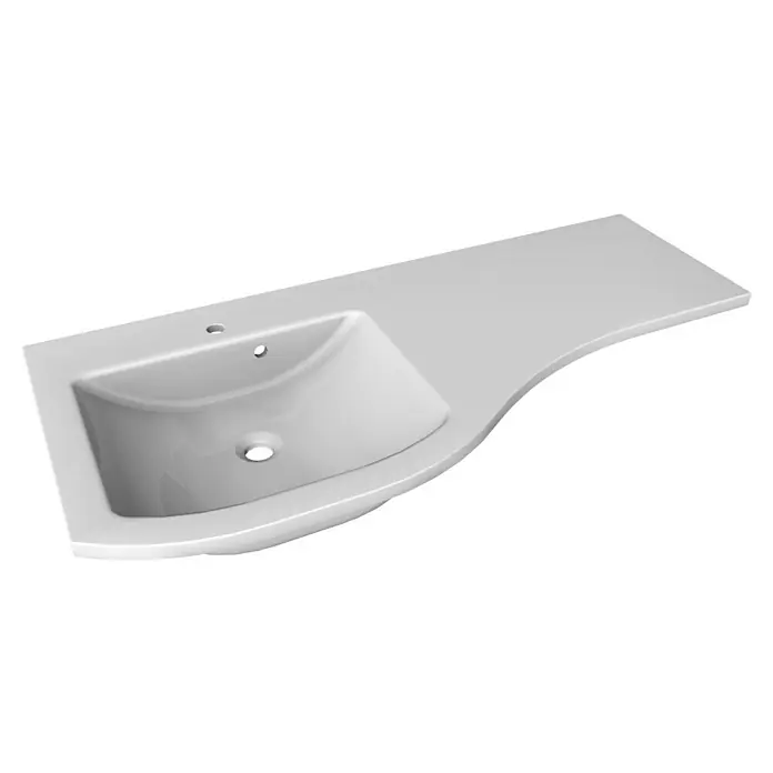 Badmöbel-Set WAV12G2 - Gesamtbreite Badmöbel: 120 cm, Grafit, Hochglänzend, DIN Anschlag: Links - Eine elegante weiße Waschtischplatte mit integriertem Waschbecken, ideal für moderne Badezimmer und Gästetoiletten. Stilvolles Design.