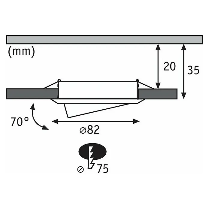 Paulmann LED-Einbauleuchten-Set - 6 W, Weiß, 3 Stk., Warmweiß, 8,2 cm - Eine schematische Zeichnung einer LED-Einbauleuchte, die ihre Abmessungen und Einbauanforderungen zeigt.
