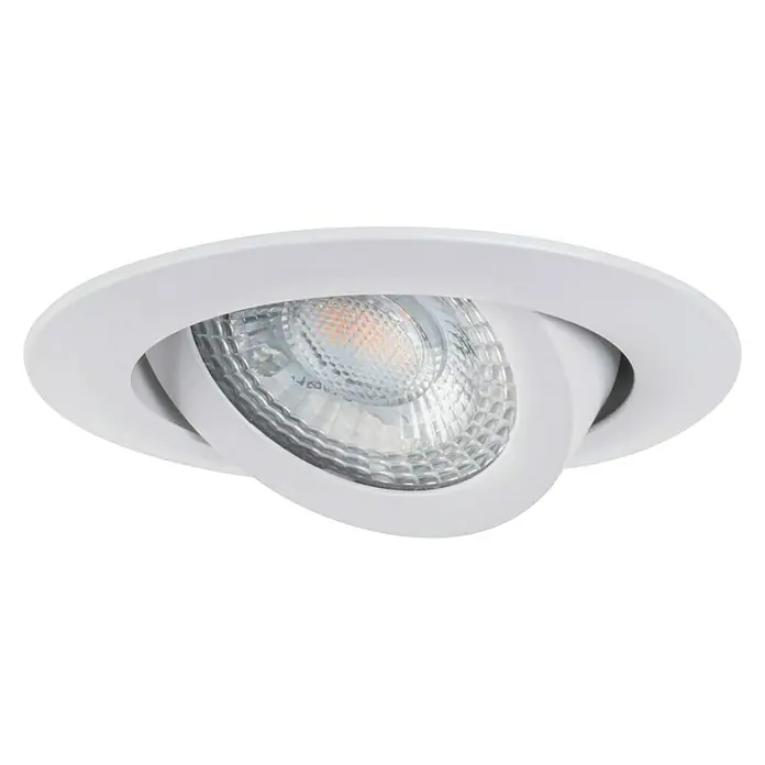Paulmann LED-Einbauleuchten-Set - 6 W, Weiß, 3 Stk., Warmweiß, 8,2 cm - Nahaufnahme einer modernen, schwenkbaren LED-Deckeneinbauleuchte mit weißem Rahmen, ideal für stilvolle Innenräume und gezielte Beleuchtung.