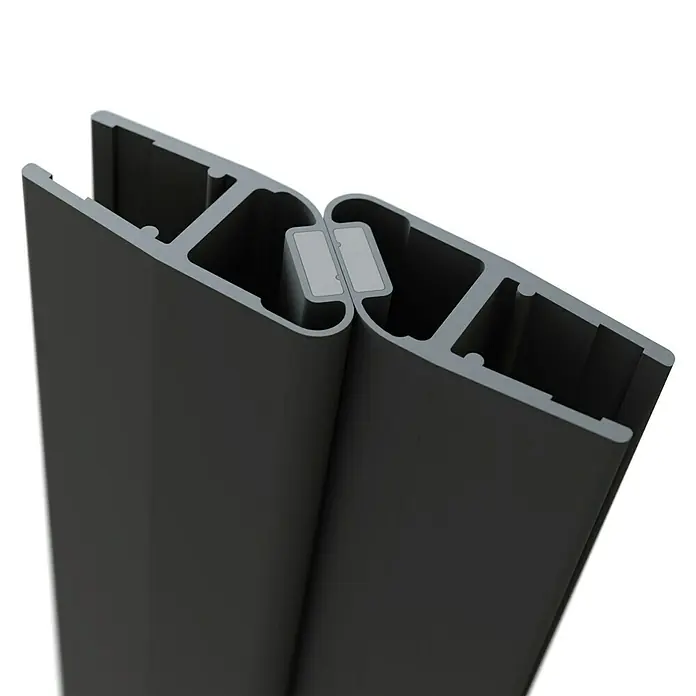 Camargue Magnetleisten-Set Vario/Air 2.0 - Kunststoff, Schwarz, Länge: 200 cm - Bild von zwei grauen Aluminiumprofilen, die miteinander verbunden sind. Diese Profile sind für verschiedene Anwendungen geeignet.