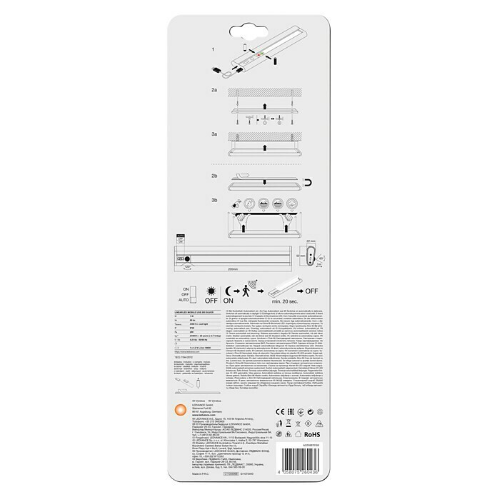 Ledvance LED-Unterbauleuchte1 W, Kaltweiß, Länge: 200 mm, Betriebsart: Batteriebetrieben Back View