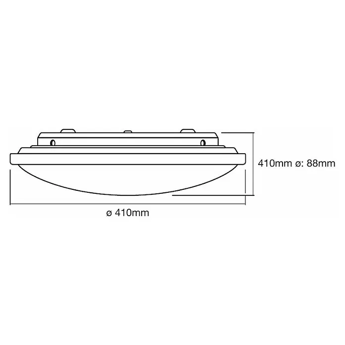 Ledvance LED-Deckenleuchte rund Silara - 21 W, Ø x H: 400 x 88 mm, Silber, Weiß, Neutralweiß - Abbildung einer runden LED-Deckenleuchte mit den Maßen 410 mm Durchmesser und 88 mm Höhe.