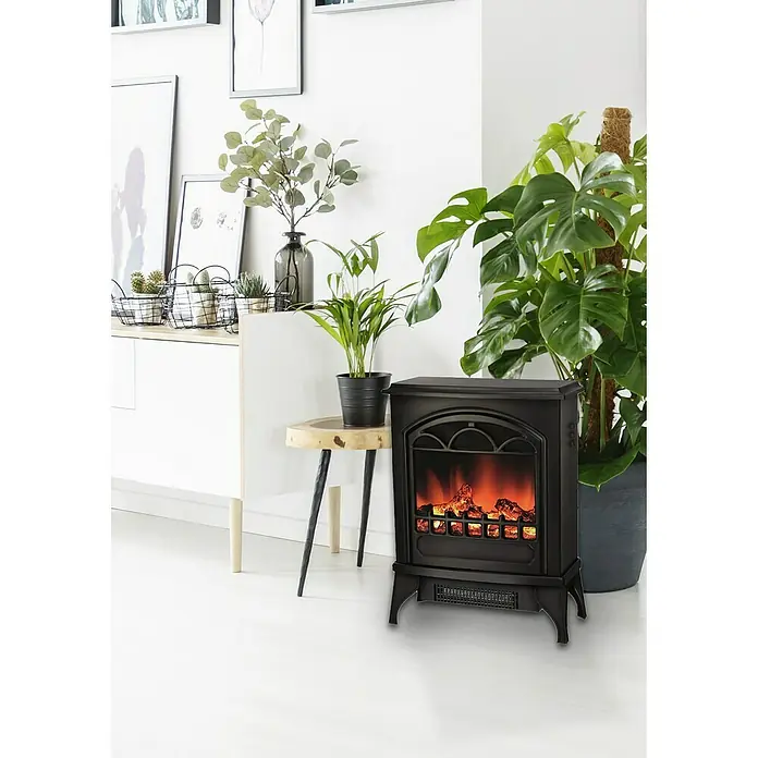 Voltomat HEATING Chimenea eléctrica Lisboa - 1.950 W, Negro, 24 x 39 x 56,5 cm - Interior elegante con una chimenea eléctrica negra, que aporta calidez y estilo a la habitación.