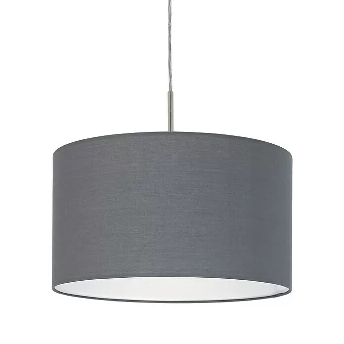 Eglo Pasteri Pendelleuchte rund - Durchmesser: 380 mm, Farbe Schirm: Grau - Graue Stoff-Pendelleuchte in Trommelform mit silberner Aufhängung.