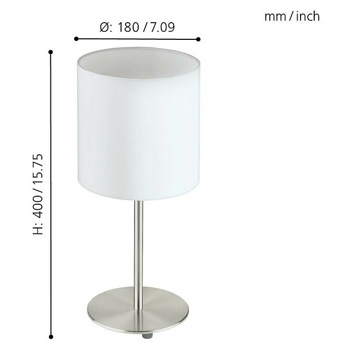 Eglo Pasteri Tischleuchte rund (Durchmesser: 18 cm, Farbe Schirm: Weiß, 1-flammig, 60 W, E27)