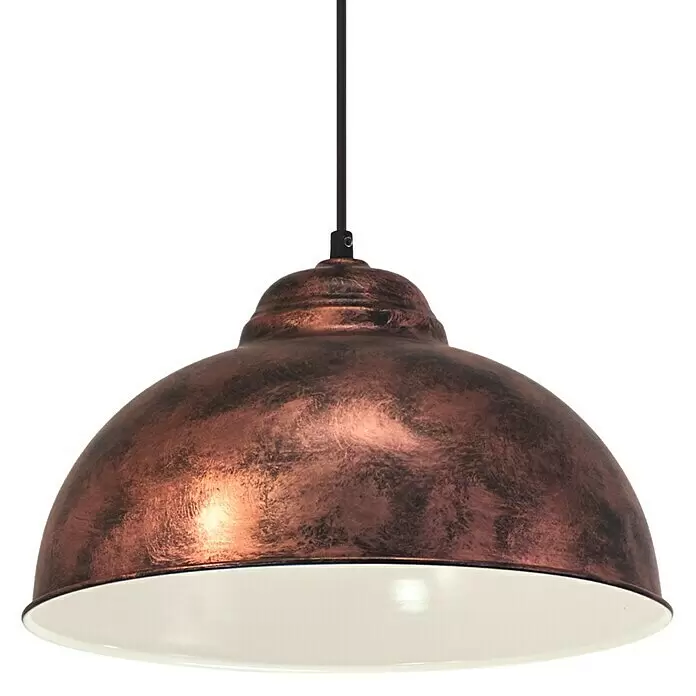 Eglo Pendelleuchte rund - Höhe: 110 cm, Kupfer - Hängende Deckenleuchte in kupferfarbenem Kuppeldesign mit weißem Inneren und schwarzem Kabel.