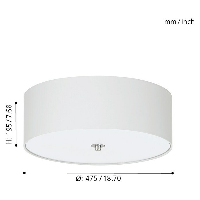 Eglo Pasteri Deckenleuchte rund (3-flammig, 3 x 60 W, Farbe Schirm: Weiß, Durchmesser: 47,5 cm, E27)