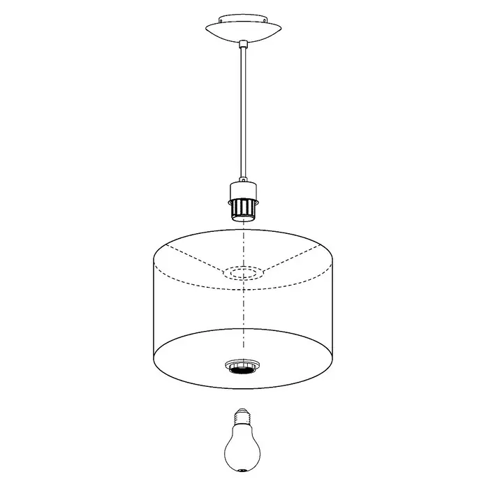 Eglo Maserlo Pendelleuchte rund - Braun, Gold, Höhe: 110 cm, Durchmesser: 380 mm - Skizze einer Hängelampe mit Lampenschirm, Fassung und Glühbirne. Ideal für stimmungsvolle Beleuchtung im Wohnraum.
