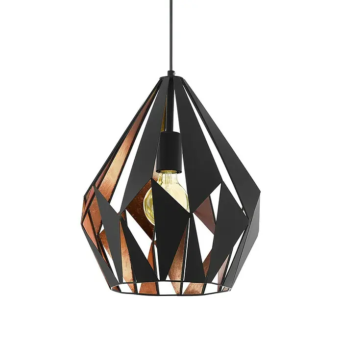 Eglo Carlton 1 Lámpara colgante redonda - Altura: 110 cm, Color del marco: Cobre/negro - Elegante lámpara colgante moderna con diseño geométrico en negro y cobre. Un toque de estilo para cualquier habitación.