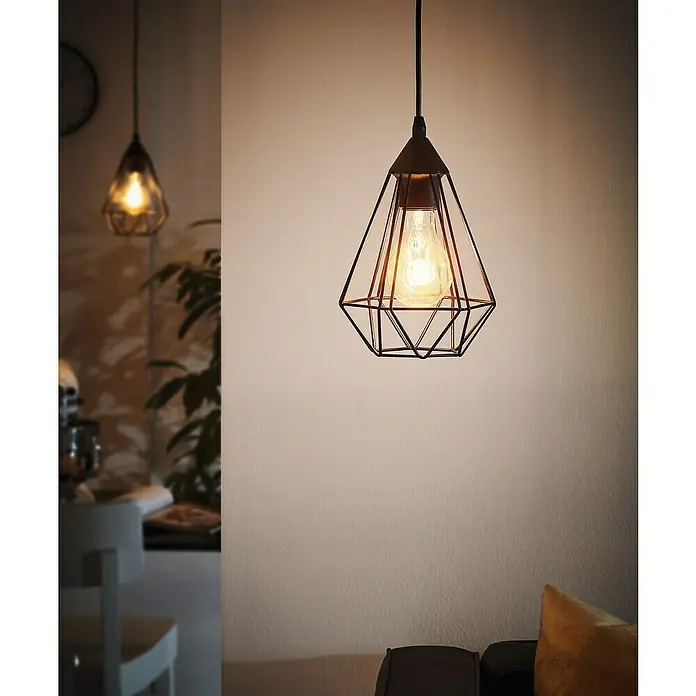 Eglo Tarbes Pendelleuchte rund - Schwarz, Höhe: 110 cm, Durchmesser: 175 mm - Elegante Pendelleuchte mit geometrischem Lampenschirm, die ein warmes Licht verbreitet und eine moderne Atmosphäre schafft.