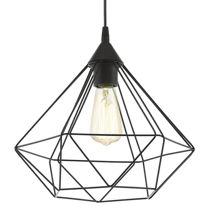 Eglo Tarbes Pendelleuchte rund - Schwarz, Höhe: 110 cm, Durchmesser: 325 mm - Elegante, schwarze Draht-Hängelampe mit Edison-Glühbirne für stilvolle Beleuchtung in jedem Raum.