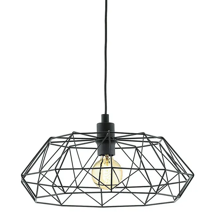 Eglo Pendelleuchte rund Carlton 2 - Höhe: 110 cm, Schwarz - Moderne Pendelleuchte mit geometrischem Lampenschirm und warmem Glühbirnenlicht für eine stilvolle Beleuchtung.