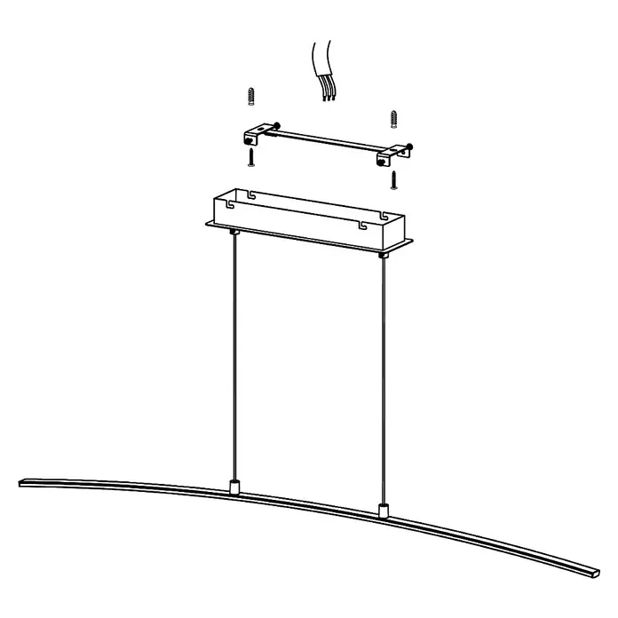 Eglo Style LED-Pendelleuchte Lasana - L x H: 90 x 100 cm - Montageanleitung für eine gebogene LED-Hängeleuchte mit Deckenbefestigung und Schrauben.