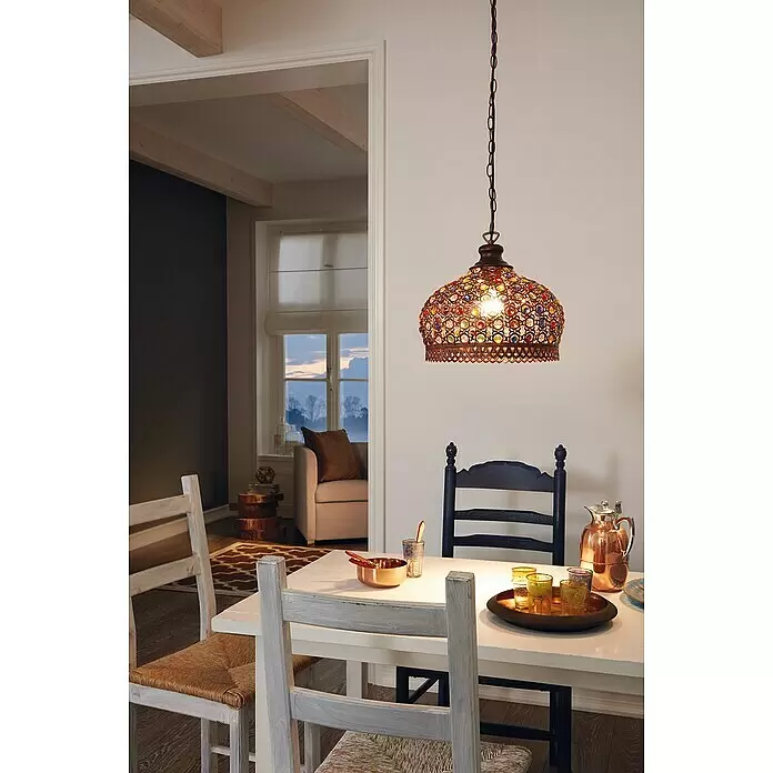 Eglo Pendelleuchte rund Jadida - 60 W, Ø x H: 330 mm x 110 cm, Antik Braun, E27 - Stimmungsaufnahme