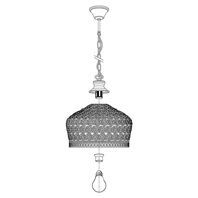 Eglo Pendelleuchte rund Jadida - 60 W, Ø x H: 330 mm x 110 cm, Antik Braun, E27 - Lampen-Alttext: Eine skizzenhafte Darstellung einer dekorativen Hängelampe mit einem filigranen Schirm, ideal für stimmungsvolle Beleuchtung im Raum.