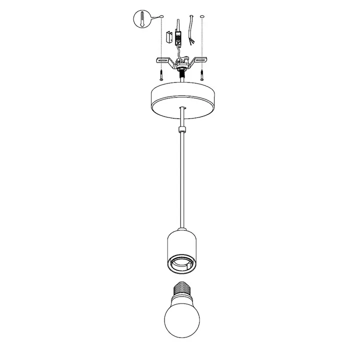 Eglo Lámpara colgante redonda Yorth - 60 W, E27, Altura: 200 cm, Negro - Ilustración de una lámpara colgante con un soporte de techo redondo, una varilla, un portalámparas y una bombilla.