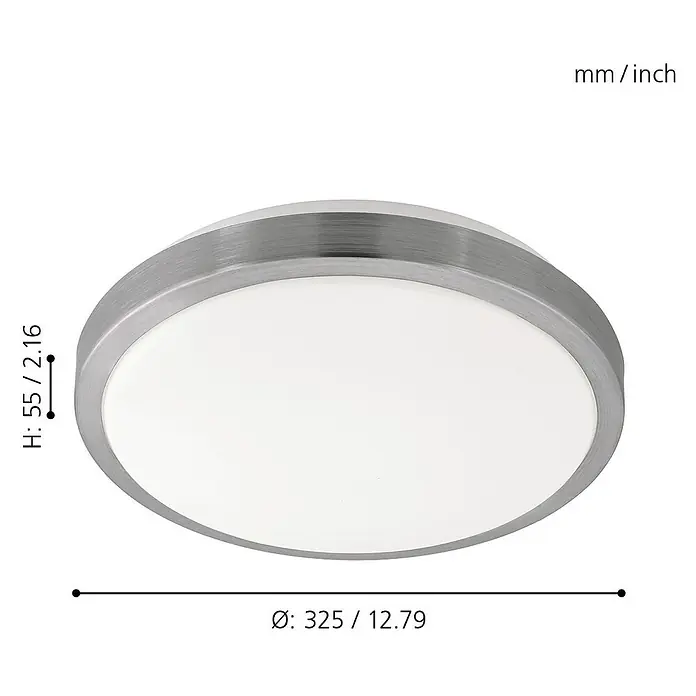 Eglo LED-Wand- & Deckenleuchte Competa 1 - 22 W, Weiß/Silber, 325 mm - Abbildung einer runden Deckenleuchte in Silber mit den Maßen Höhe 55 mm und Durchmesser 325 mm.