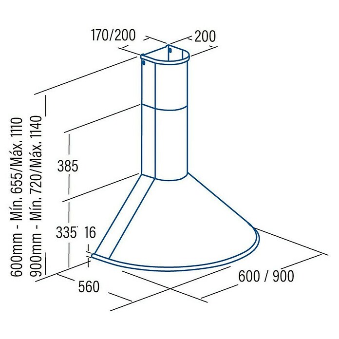 Cata Campana de pared Q 600 BK (Ancho: 60 cm, Máx. Potencia del ventilador en modo extracción: 645 m³/h, Negro) | BAUHAUS
