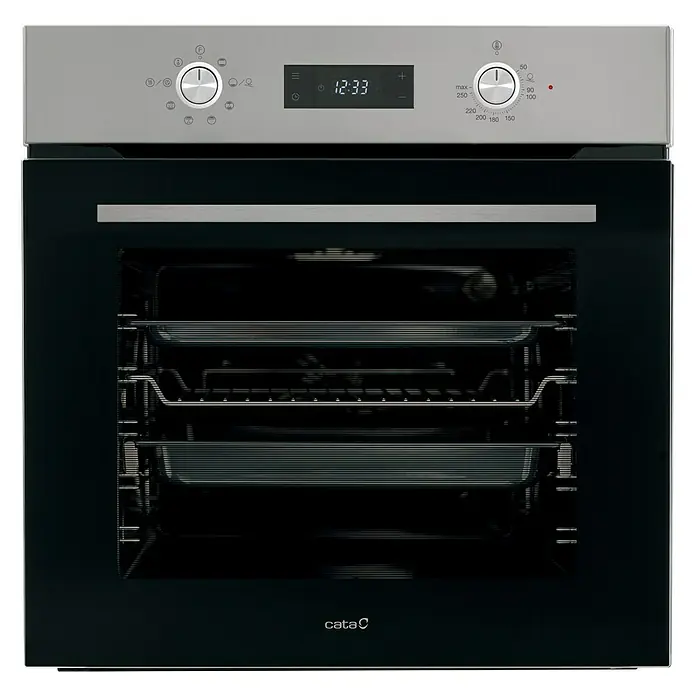 Cata Horno empotrado MDS 7208 X - Número de tipos de calentamiento: 8 ud., Volumen horno: 72 l - Un horno Cata moderno con detalles de acero inoxidable y pantalla digital, ideal para cualquier cocina.