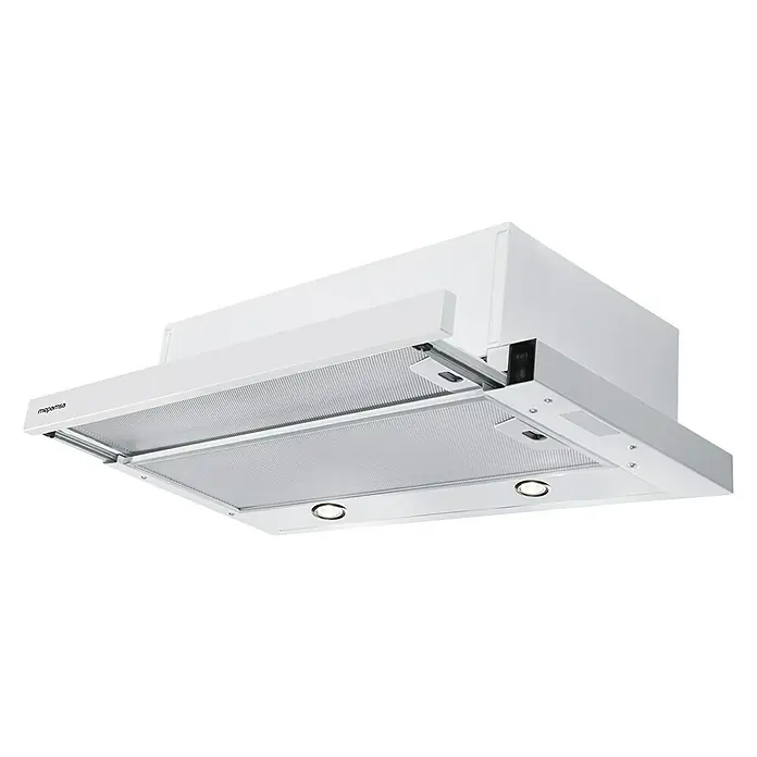 Mepamsa Campana extensible Superline - Ancho: 60 cm, 400 m³/h, Blanco - Un primer plano de una campana extractora blanca, perfecta para cualquier cocina moderna y que garantiza aire limpio mientras se cocina.