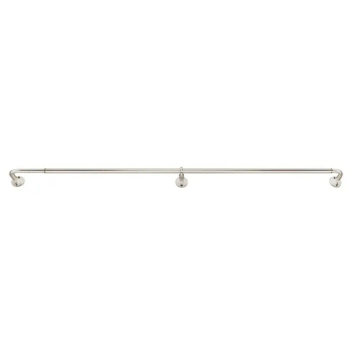Stilgarnitur Day & Night - Länge Gardinenstange: 160 cm - 280 cm, Edelstahloptik - Eine glänzende, silberfarbene Gardinenstange mit Halterungen ist vor einem schwarzen Hintergrund zu sehen. Ein elegantes und praktisches Detail.
