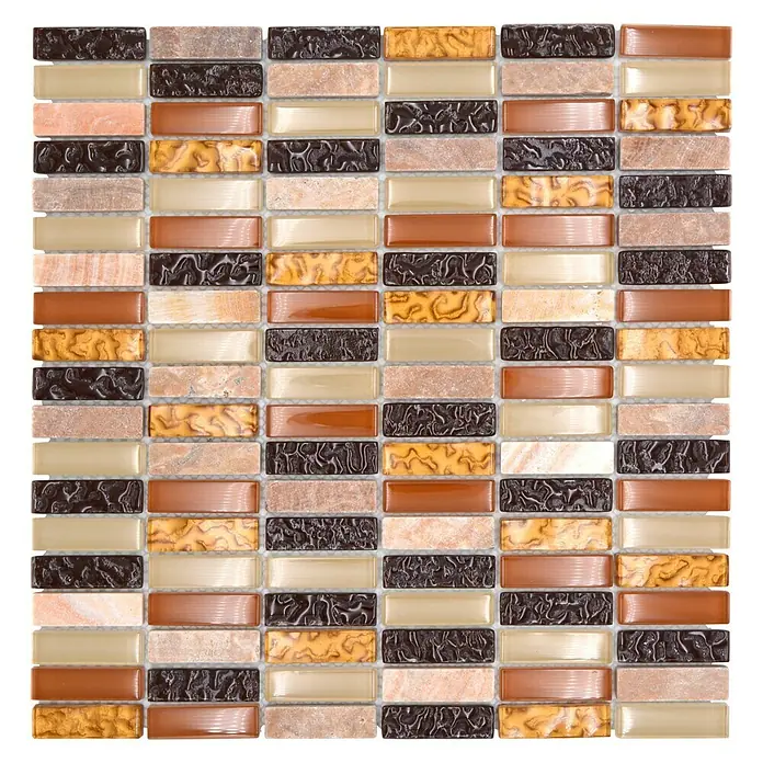 Mosaikfliese Stäbchen Crystal Mix XCM SM83 - 32,2 x 31 cm, Beige/Braun, Glänzend - Mosaikfliesen aus verschiedenen Materialien und Farben für eine stilvolle Wandgestaltung.