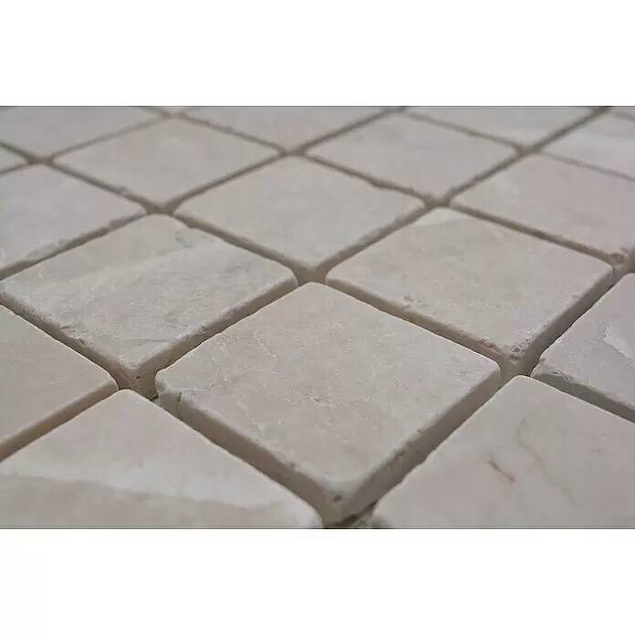 Mosaikfliese Quadrat XNT 46604 - 30,5 x 30,5 cm, Beige, Matt - Helle beige quadratische Naturstein-Mosaikfliesen in einem Gitter.