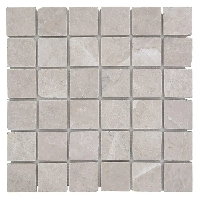Mosaikfliese Quadrat XNT 46604 - 30,5 x 30,5 cm, Beige, Matt - Elegante Marmor-Mosaikfliese, quadratische Anordnung in sanften Grautönen, ideal für stilvolle Akzente in jedem Raum.