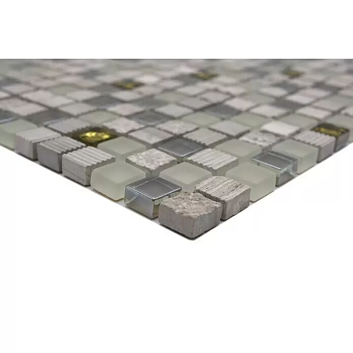 Mosaikfliese Quadrat Crystal Mix XCM HQ12 - 30,5 x 30,5 cm, Beige/Grau, Matt - Detailaufnahme